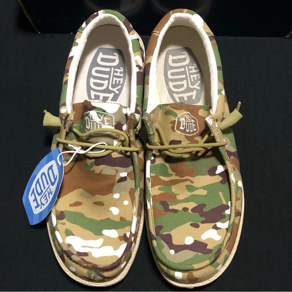 Hey Dude Wally Camouflage Slip-on Shoes Men's 10 Olive Army Green NWT Rare!